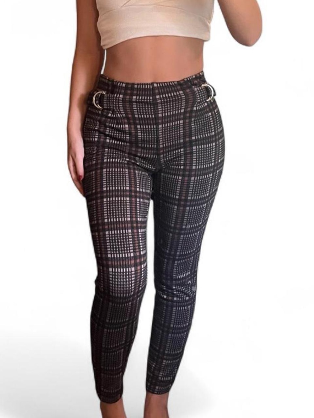 Forever 21 Black & Brown Plaid High-Rise Skinny Pants